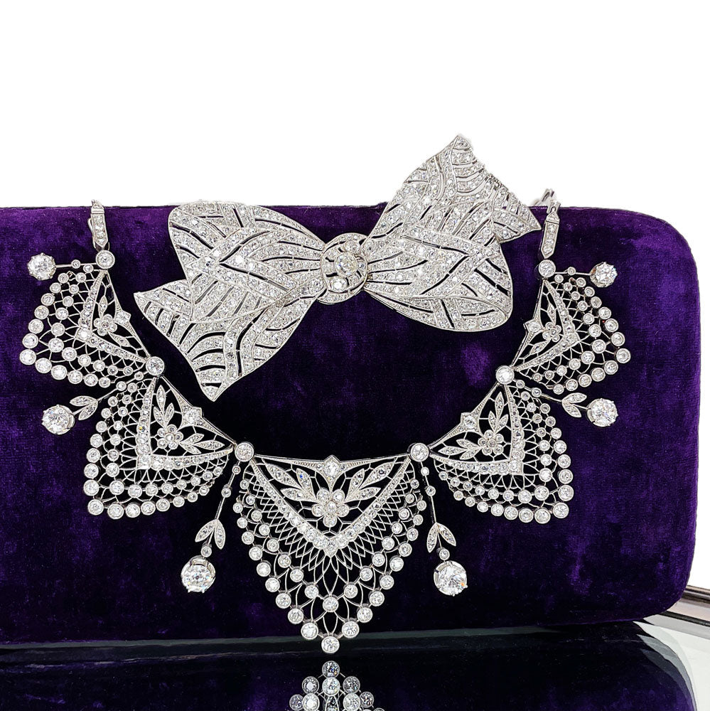 Large French Belle Epoque Diamond Bow Brooch - 5