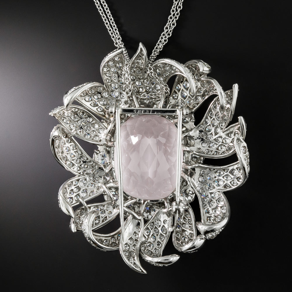 Large Kunzite and Diamond Pendant/Clip Brooch, Circa 1950s - 2