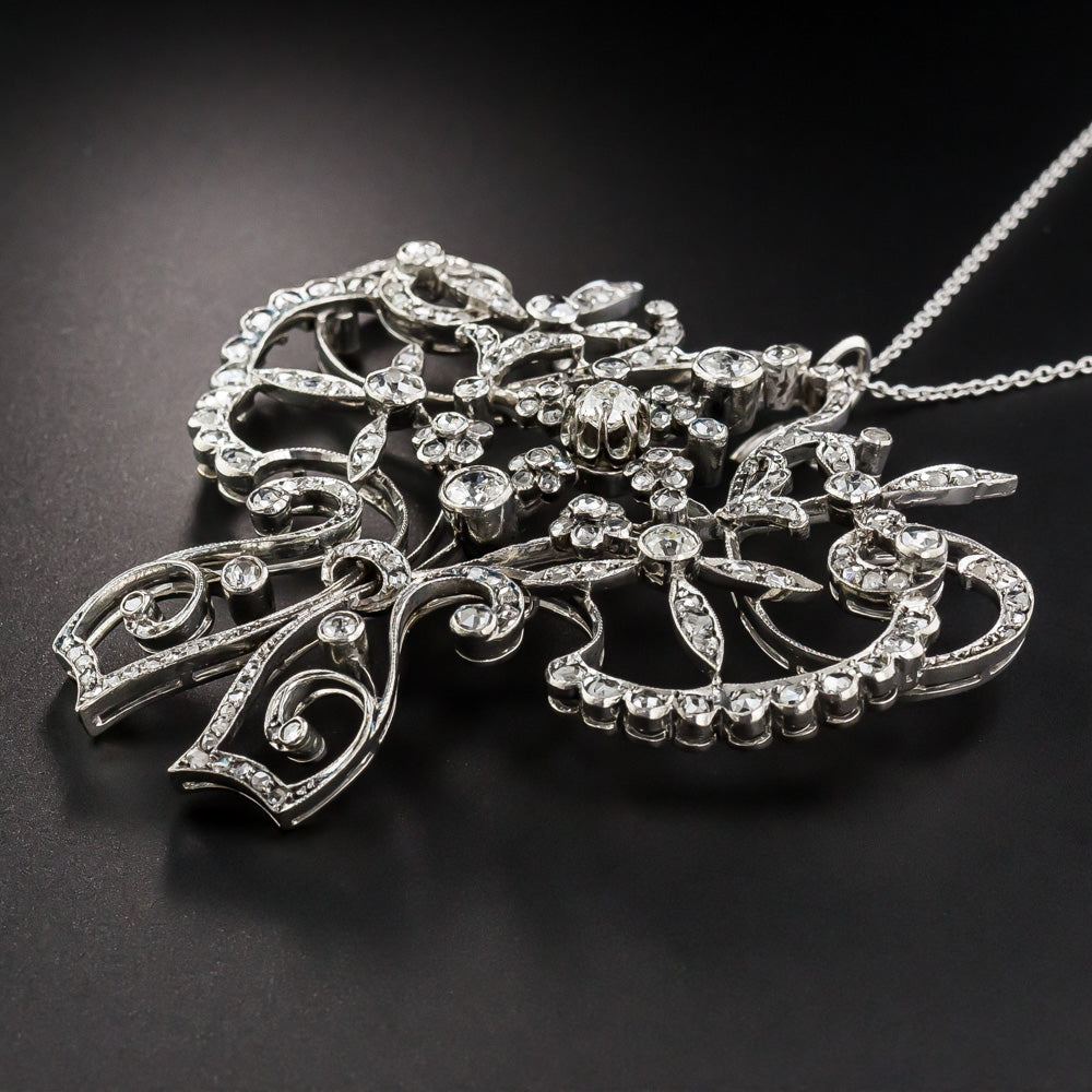 Large Late Victorian/Edwardian Diamond Pendant Necklace - 10