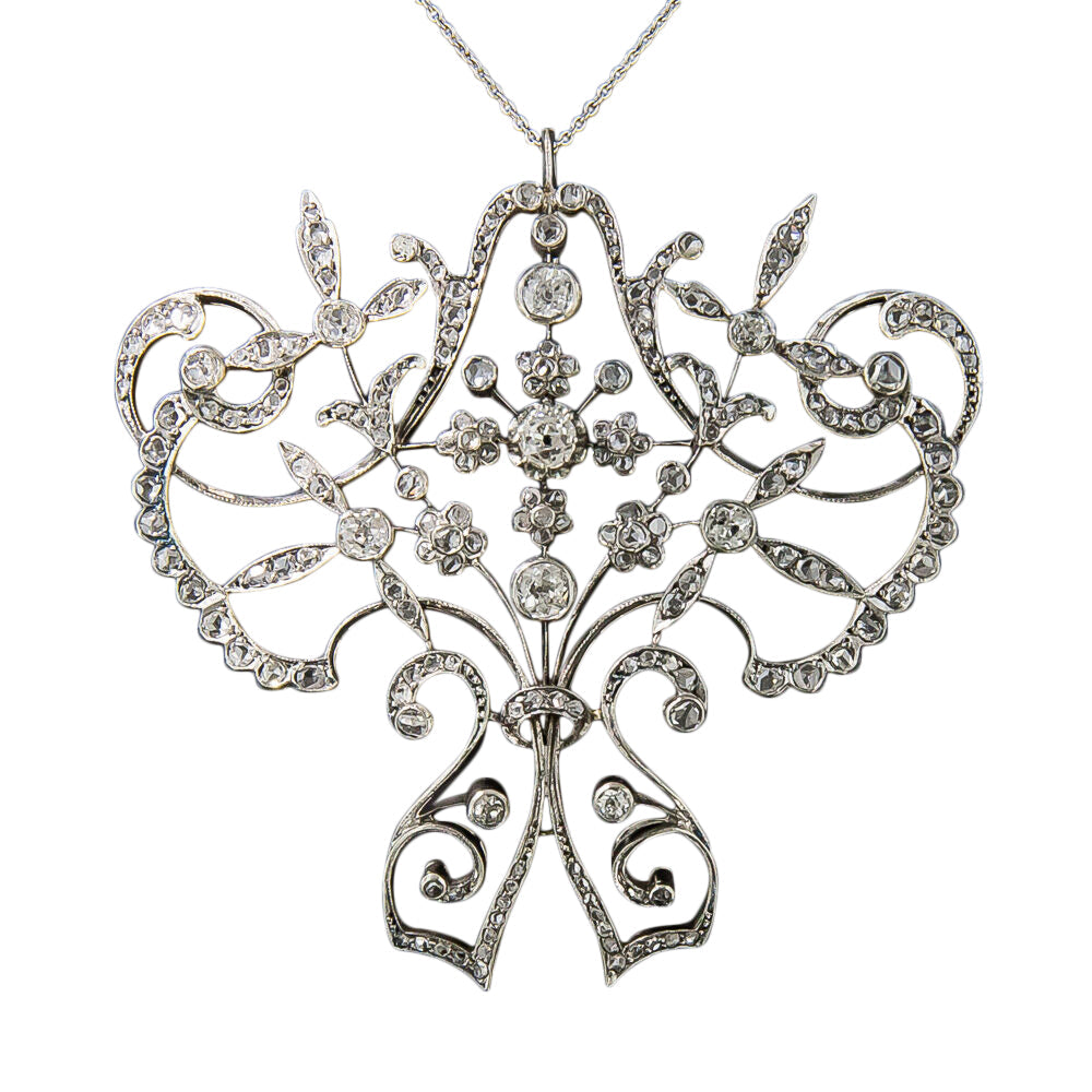 Large Late Victorian/Edwardian Diamond Pendant Necklace - 4