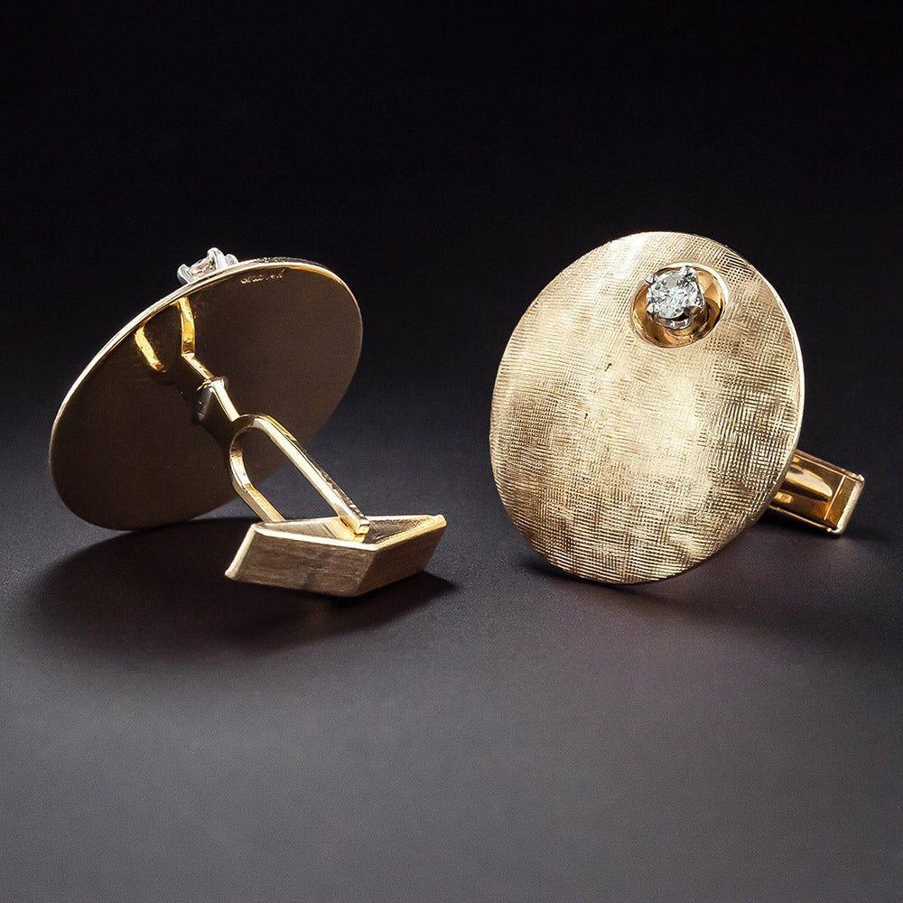 Large Mid-Century Cufflinks with Diamonds - 2