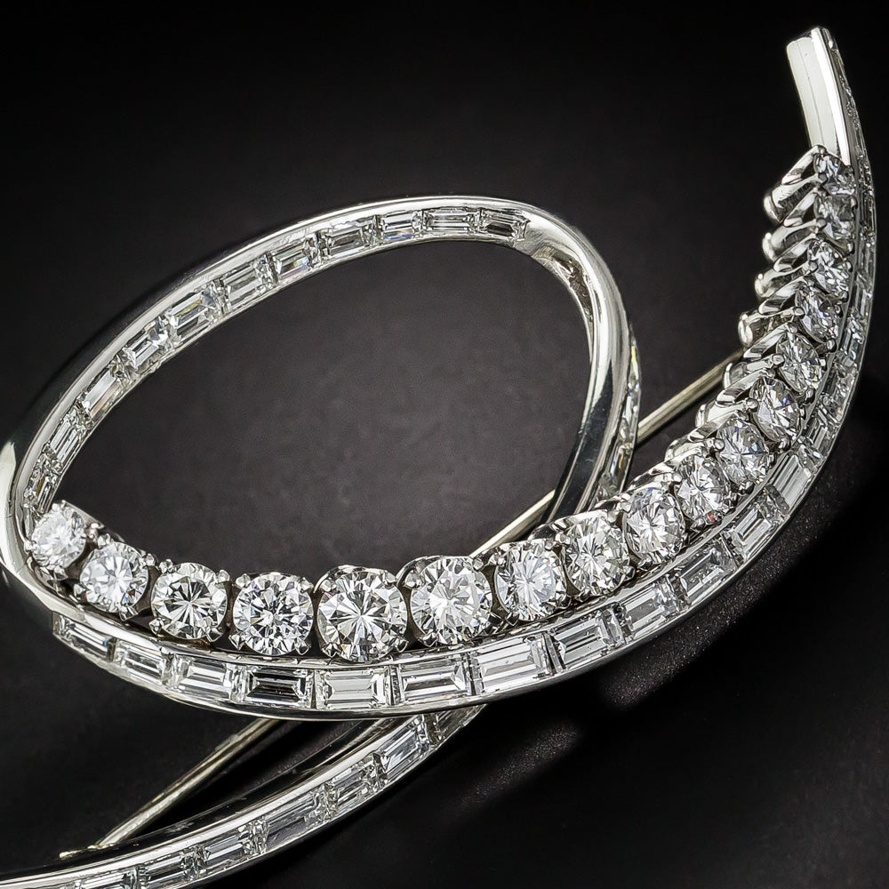Large Mid-Century Platinum Diamond Brooch - 7