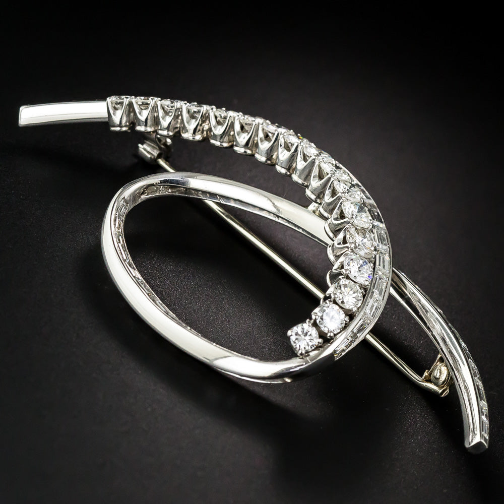 Large Mid-Century Platinum Diamond Brooch - 8