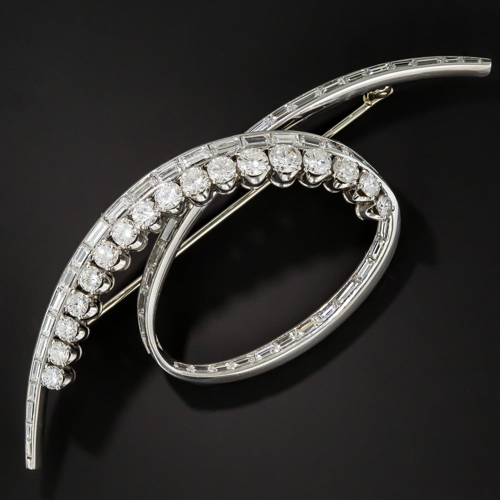 Large Mid-Century Platinum Diamond Brooch - 9