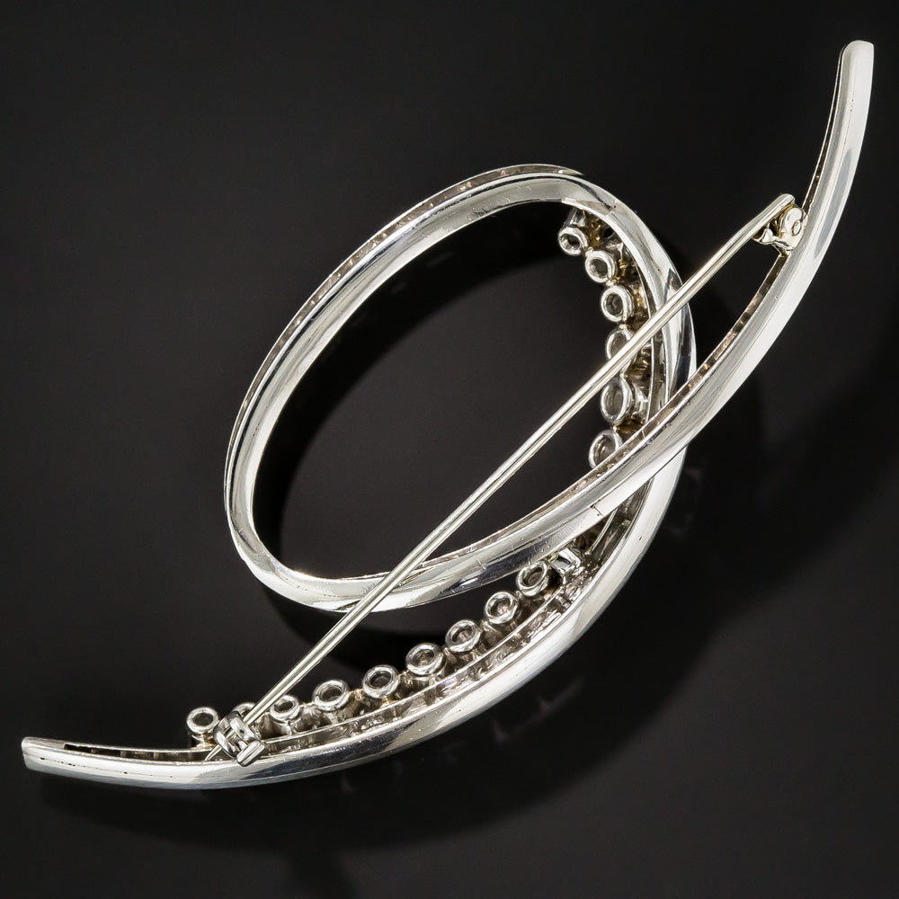 Large Mid-Century Platinum Diamond Brooch - 10