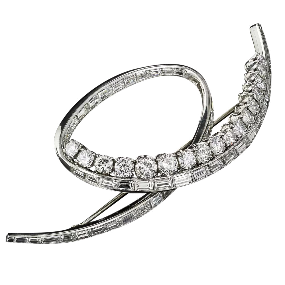 Large Mid-Century Platinum Diamond Brooch - 6