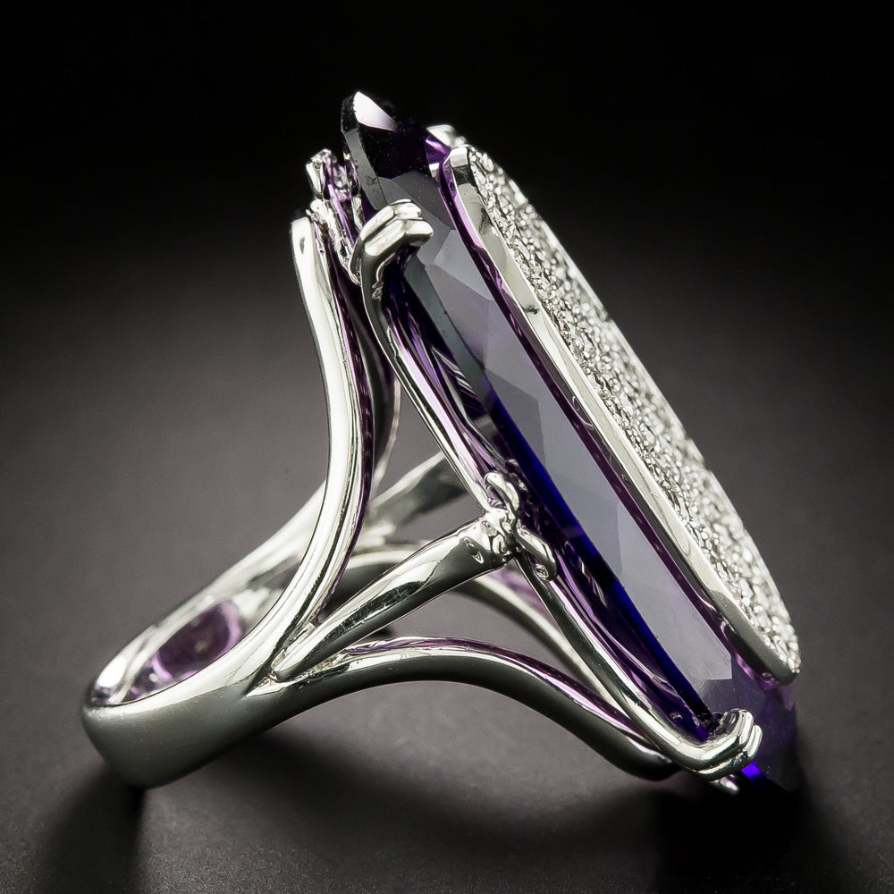 Large Pavé Diamond and Amethyst Ring - 3