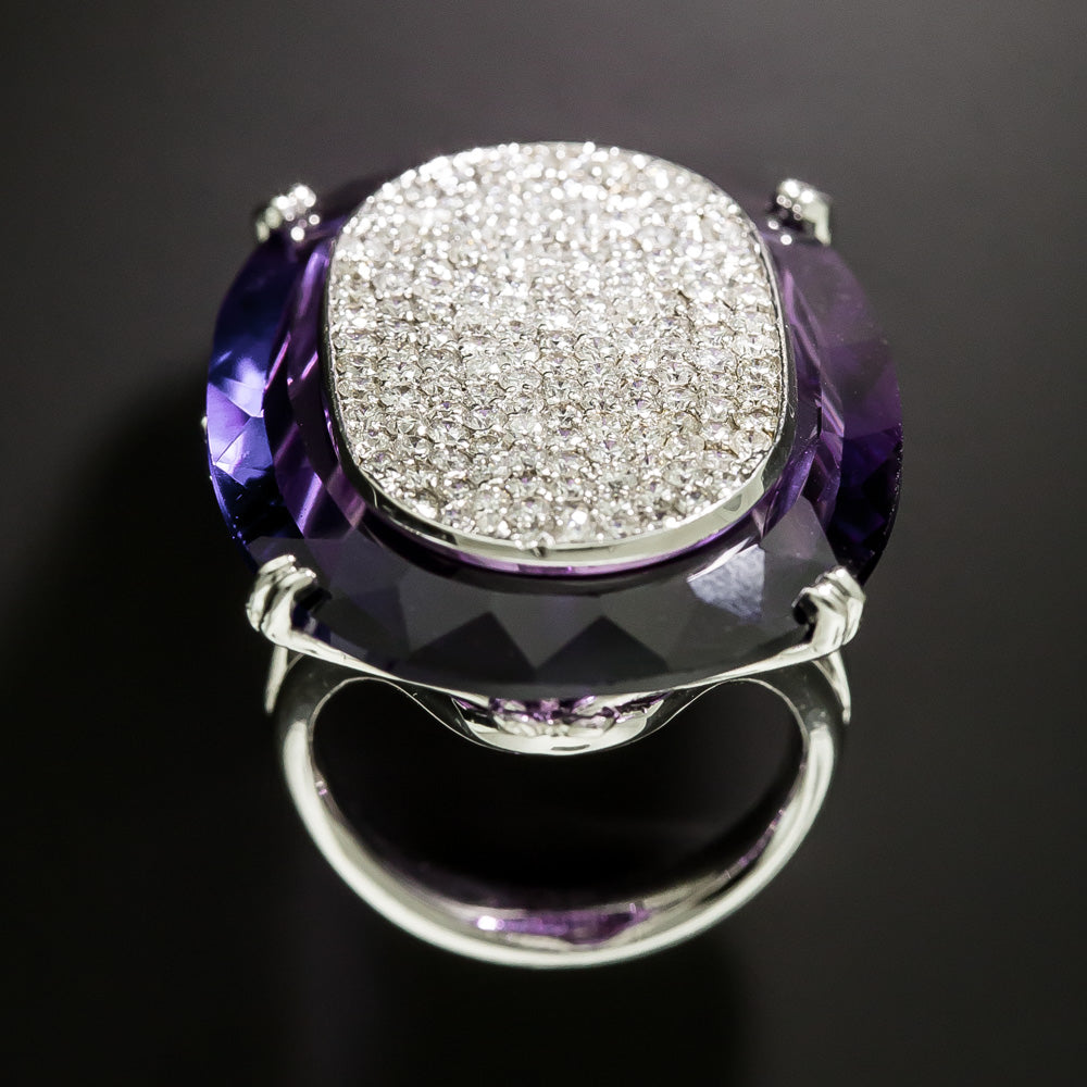 Large Pavé Diamond and Amethyst Ring - 4