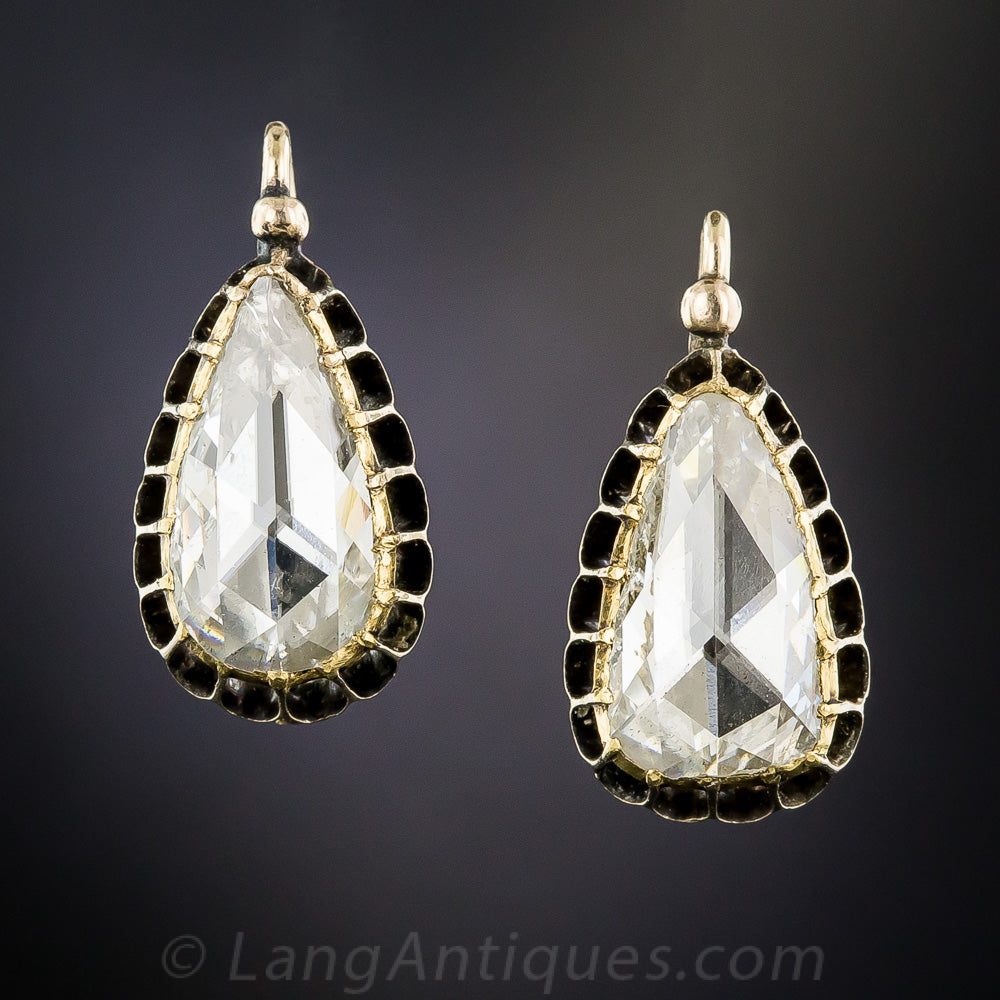 Large Pear-Shaped Rose-Cut Earrings - 1