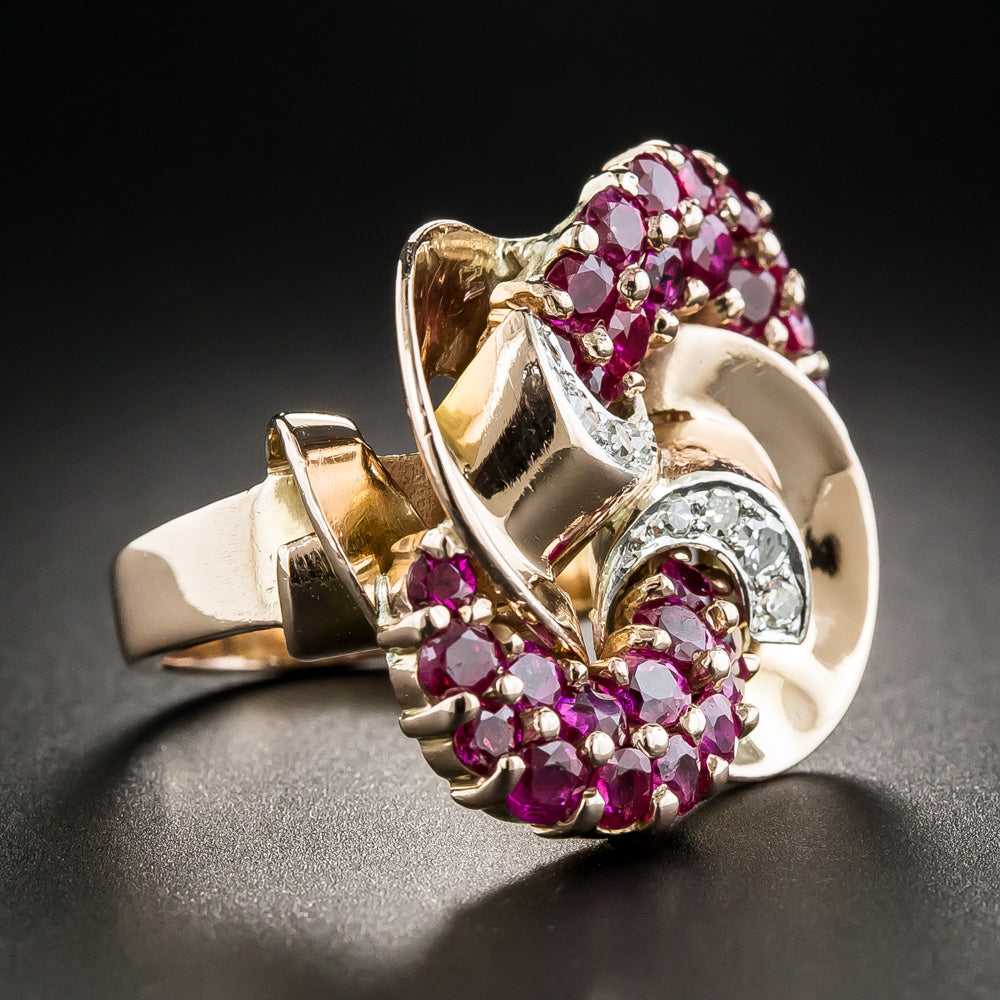 Large Retro Swirls Ruby and Diamond Ring - 7