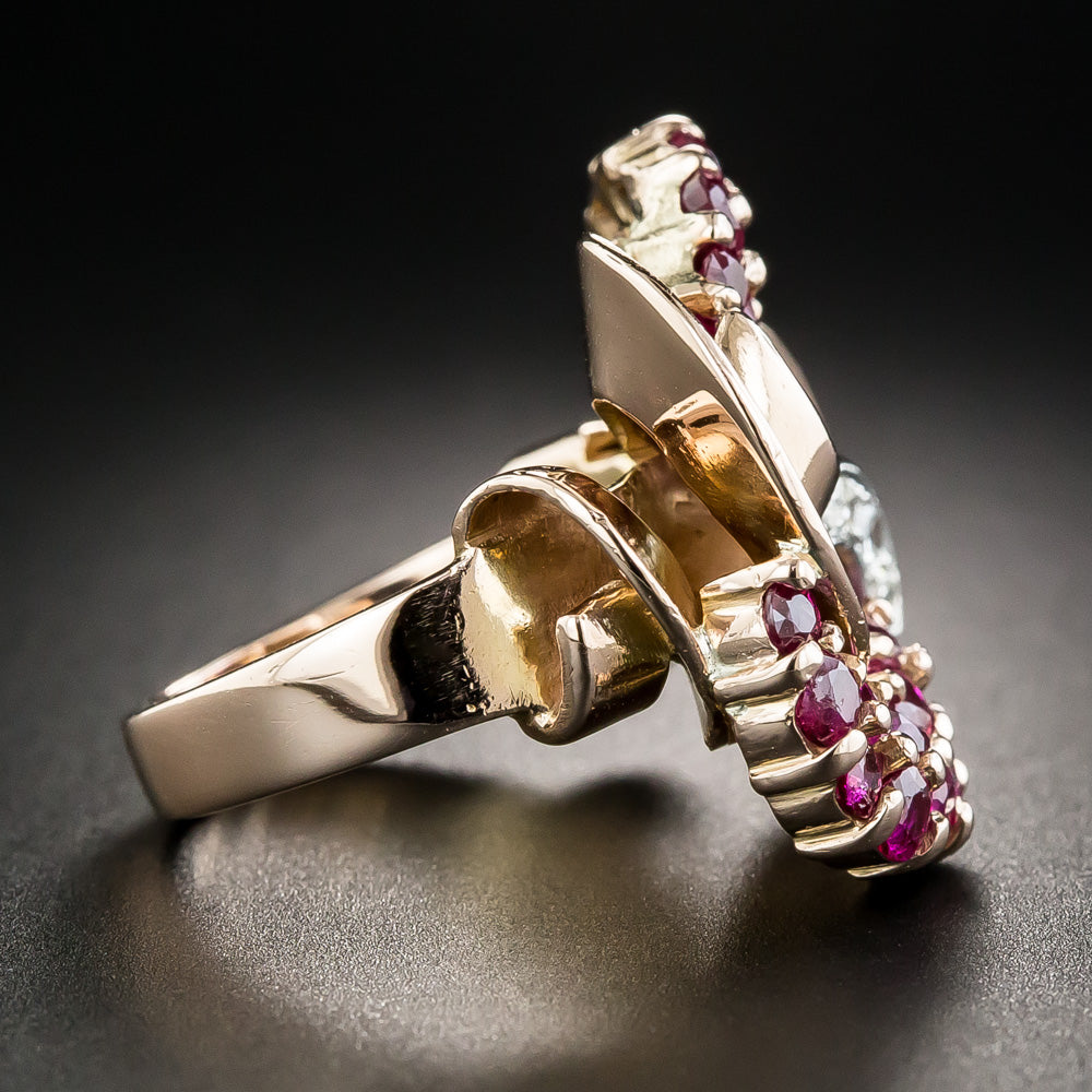 Large Retro Swirls Ruby and Diamond Ring - 8