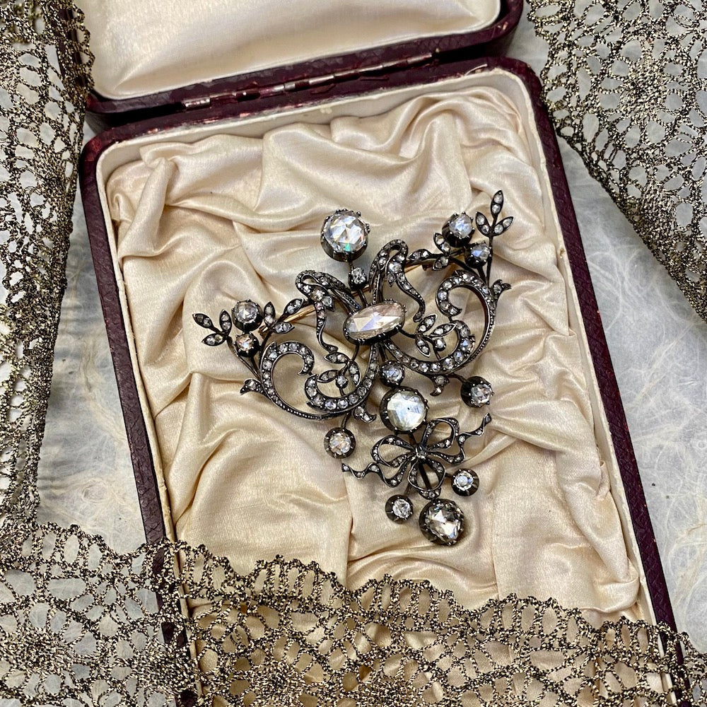 Large Scale Rose-Cut Diamond Brooch - French Import - 11