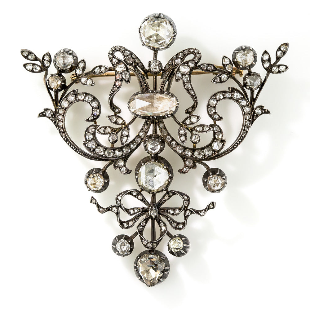 Large Scale Rose-Cut Diamond Brooch - French Import - 9