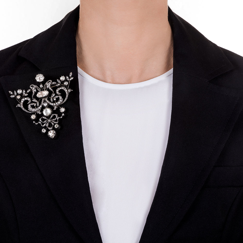 Large Scale Rose-Cut Diamond Brooch - French Import - 6