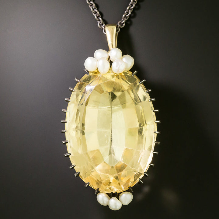 Large Victorian Citrine and Freshwater Pearl Pendant