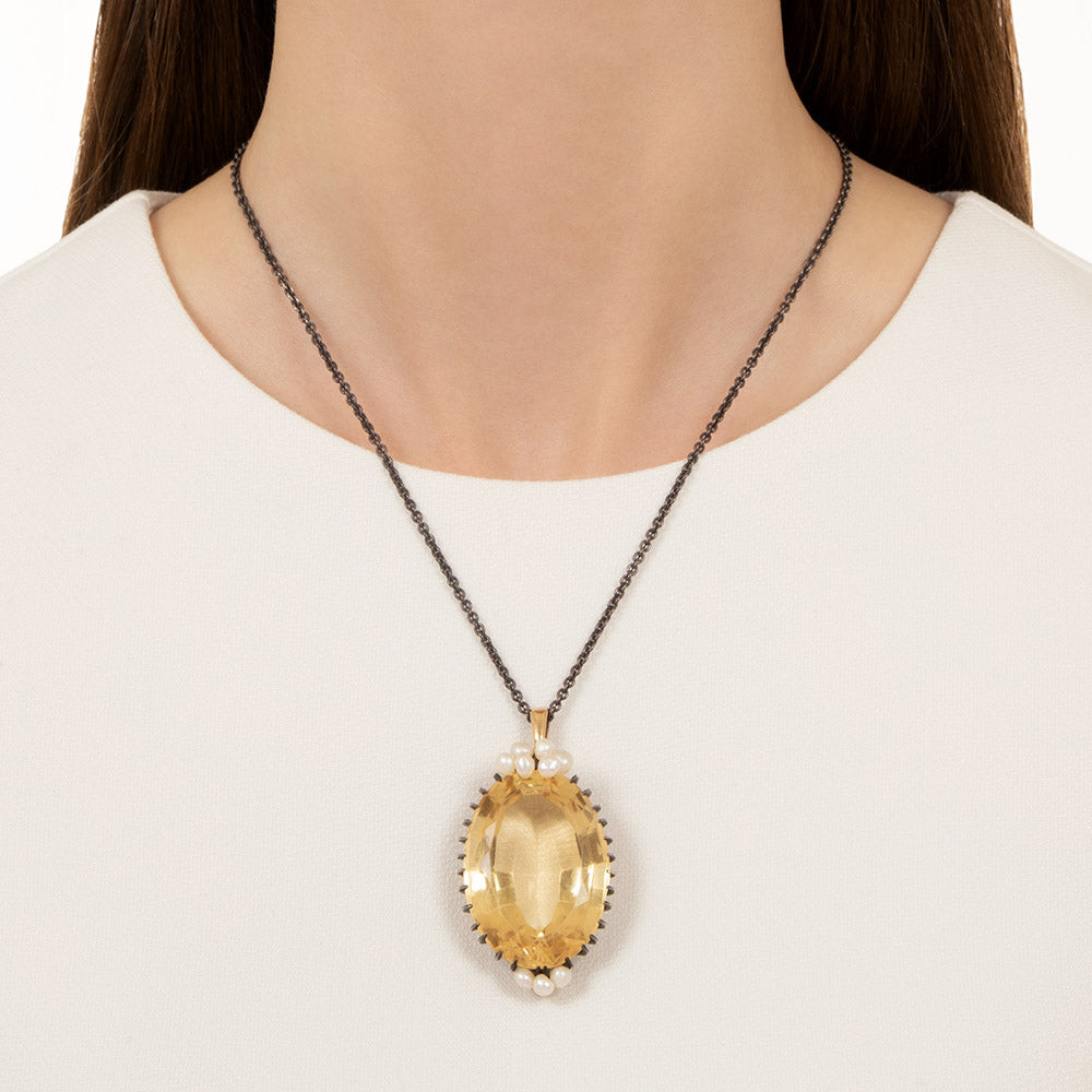 Large Victorian Citrine and Freshwater Pearl Pendant  - 5