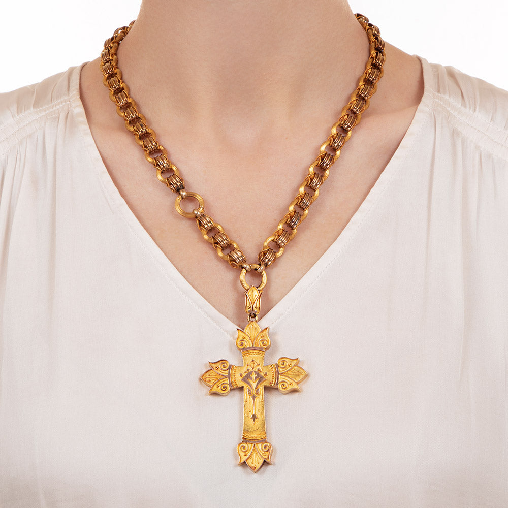 Large Victorian Cross and Chain Necklace - 4