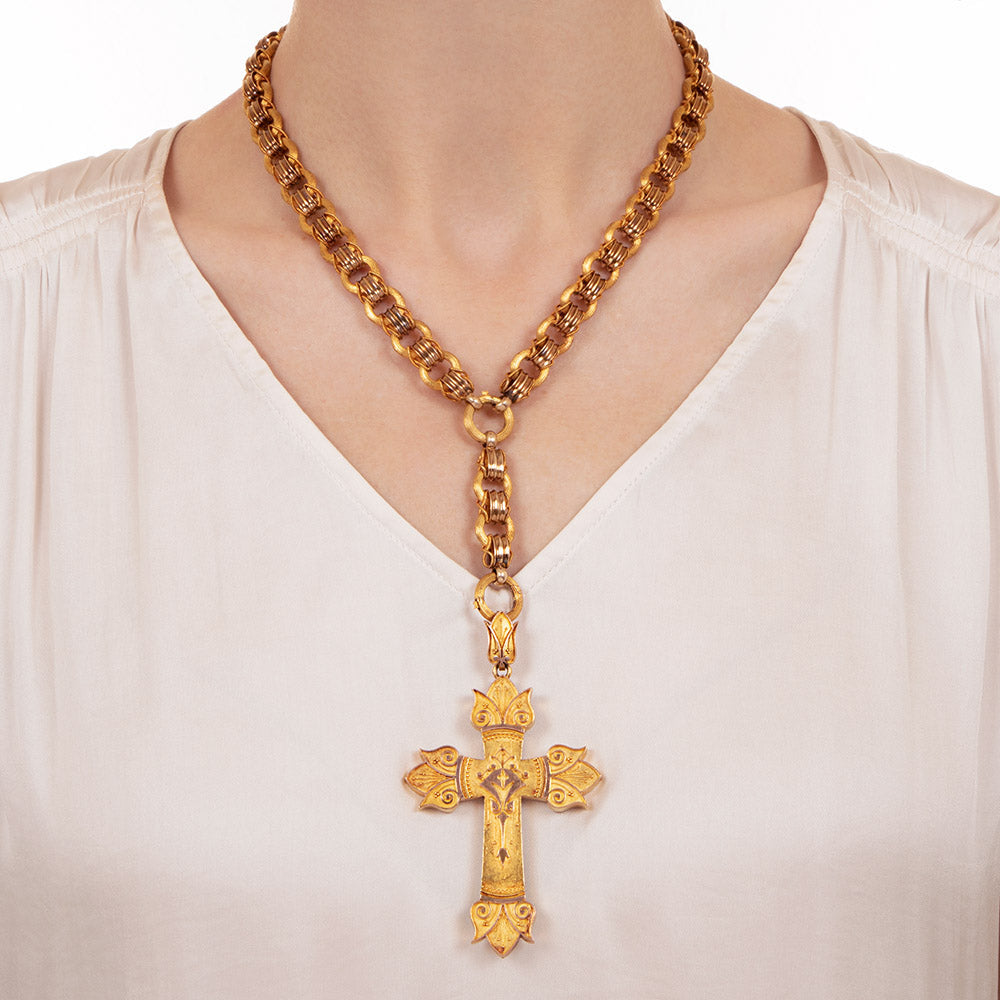 Large Victorian Cross and Chain Necklace - 5