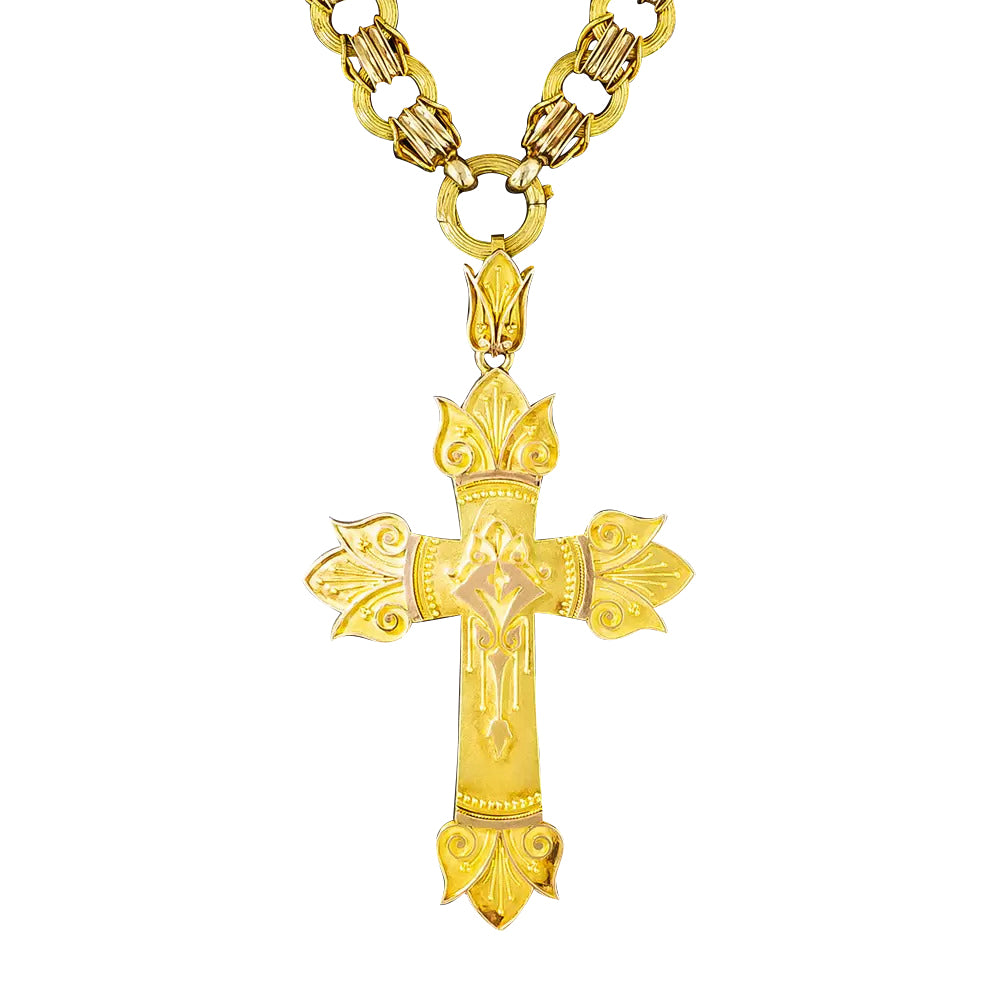 Large Victorian Cross and Chain Necklace - 4