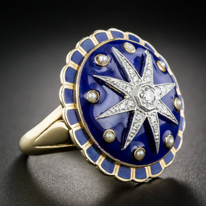 Victorian Revival Diamond and Enamel Cocktail Ring