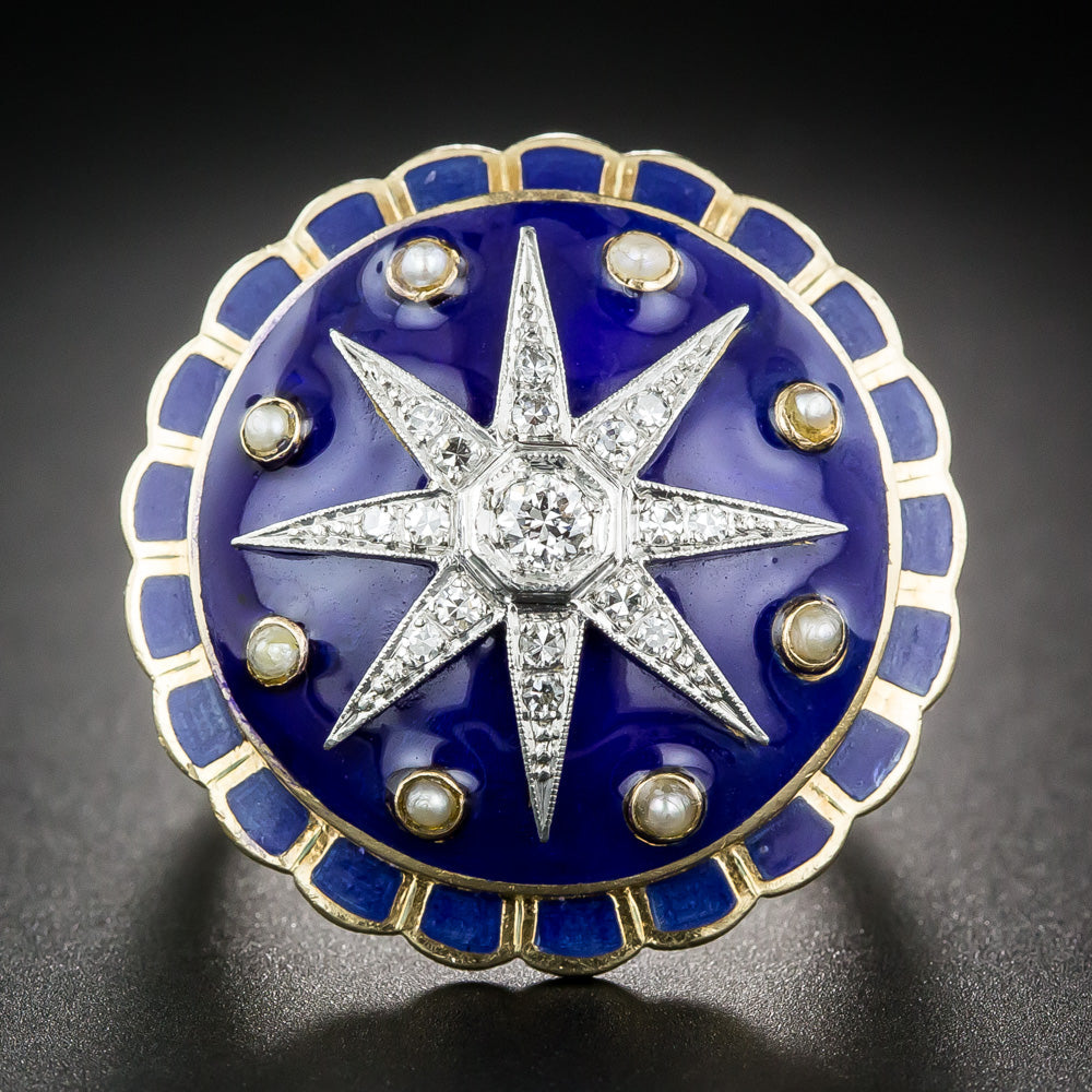 Victorian Revival Diamond and Enamel Cocktail Ring - 8