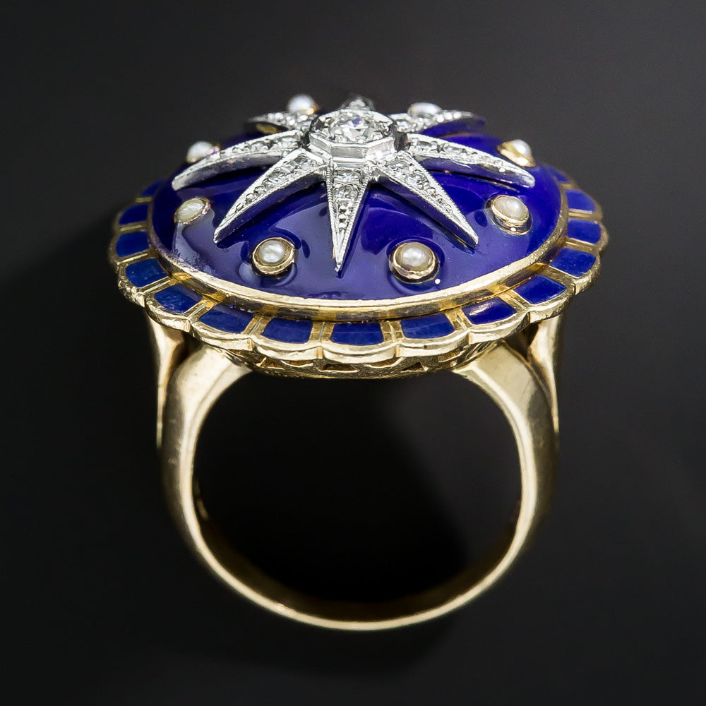 Victorian Revival Diamond and Enamel Cocktail Ring - 11