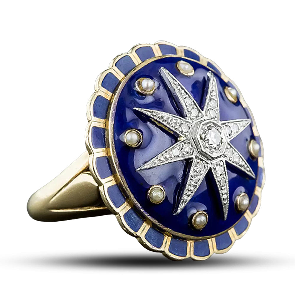 Victorian Revival Diamond and Enamel Cocktail Ring - 12