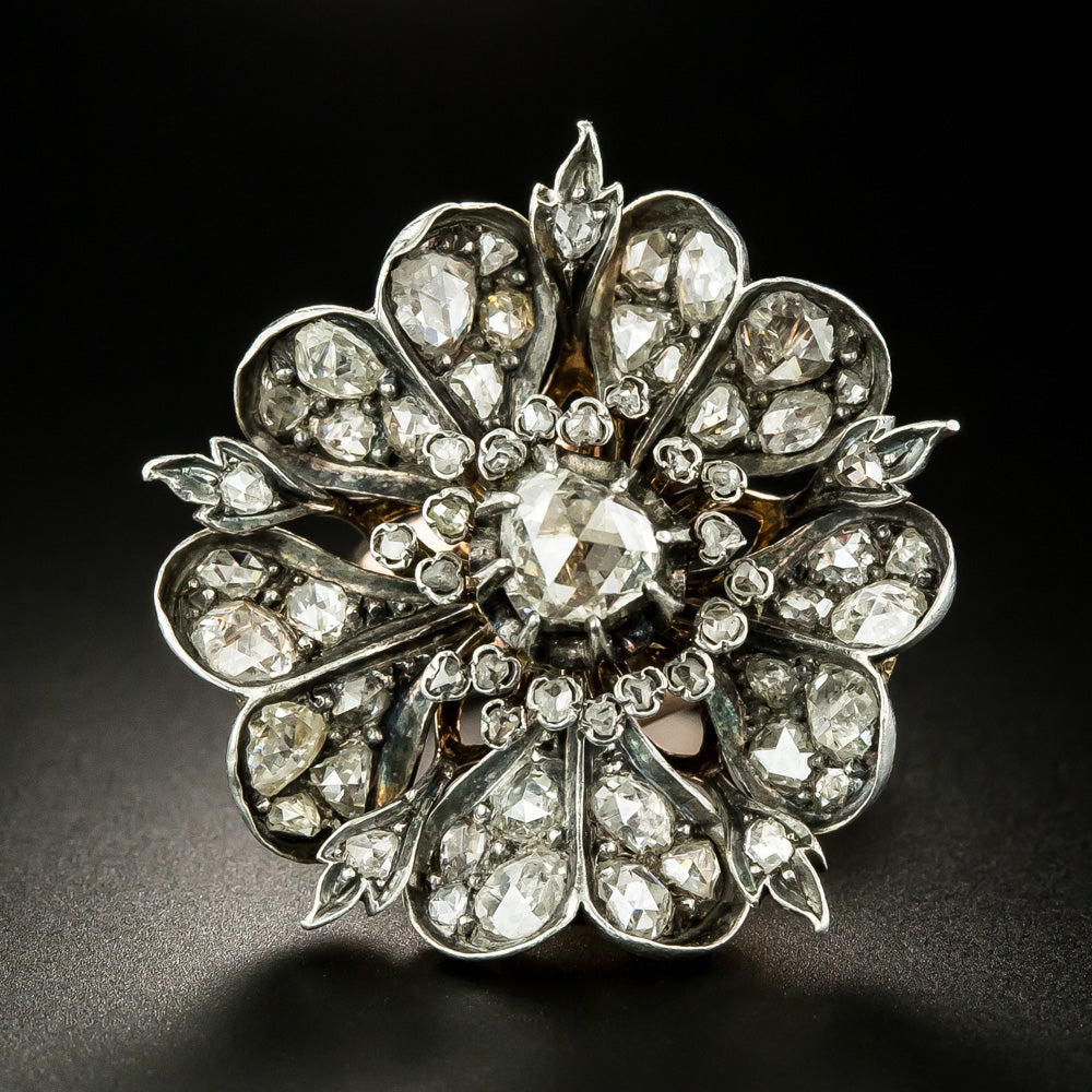Large Victorian Rose-Cut Diamond Flower Ring - 2