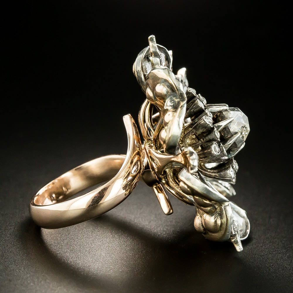 Large Victorian Rose-Cut Diamond Flower Ring - 3