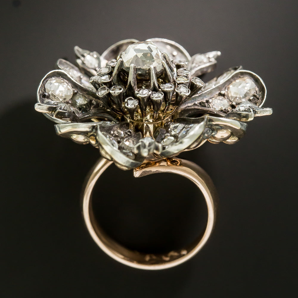 Large Victorian Rose-Cut Diamond Flower Ring - 4