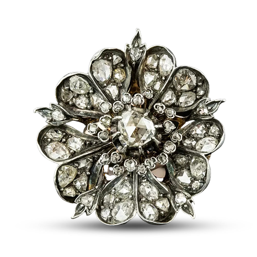 Large Victorian Rose-Cut Diamond Flower Ring - 5