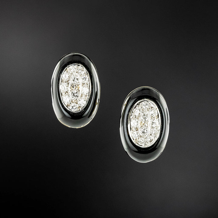 Late-20th Century Onyx and Diamond Stud Earrings