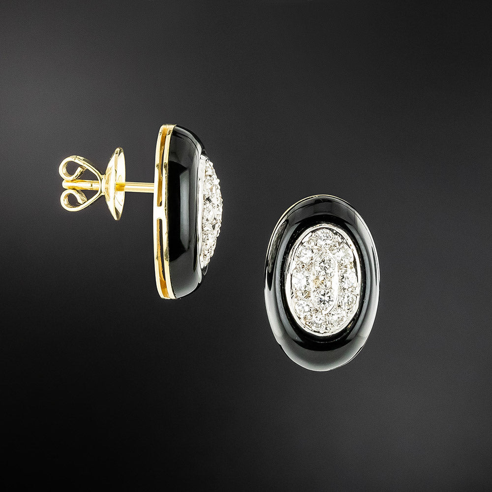 Late-20th Century Onyx and Diamond Stud Earrings - 3