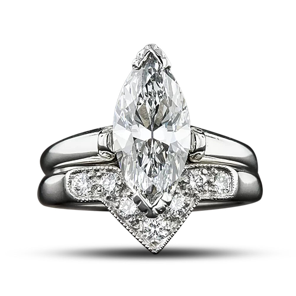 Late-Art Deco 1.83 Carat Marquise Diamond Engagement Ring Set - GIA D SI2 - 8