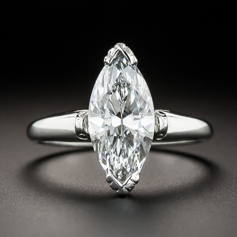 Late-Art Deco 1.83 Carat Marquise Diamond Engagement Ring Set - GIA D SI2 - 3