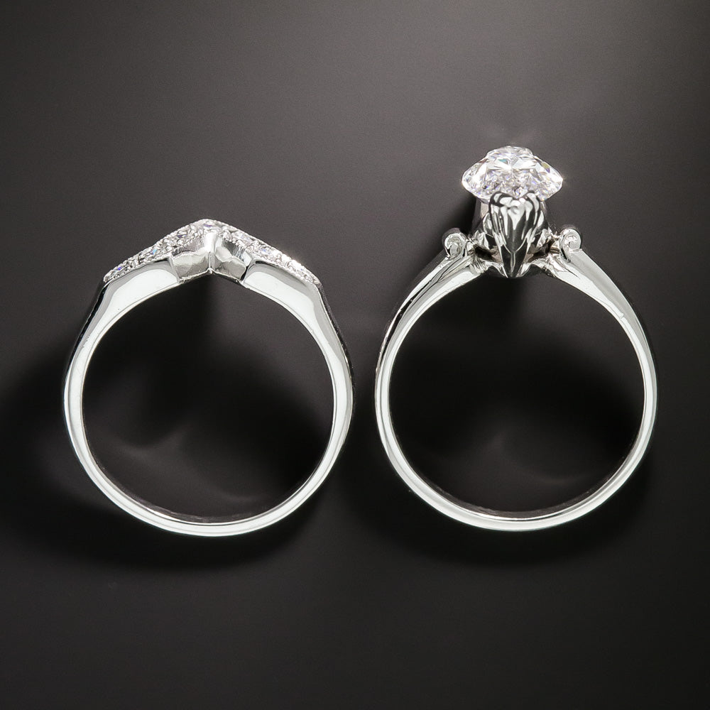 Late-Art Deco 1.83 Carat Marquise Diamond Engagement Ring Set - GIA D SI2 - 6
