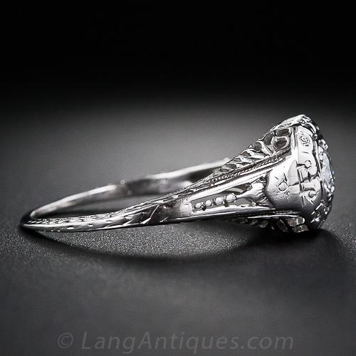 Late Art Deco .15 Carat Filigree Diamond Engagement Ring - 3