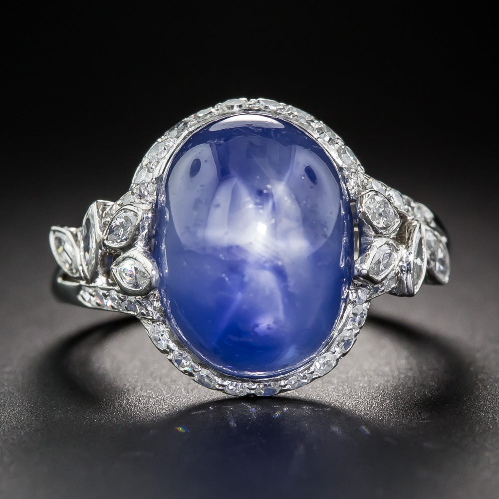 Late Art Deco 19.00 Carat No-Heat Burma Star Sapphire and Diamond Ring - 7