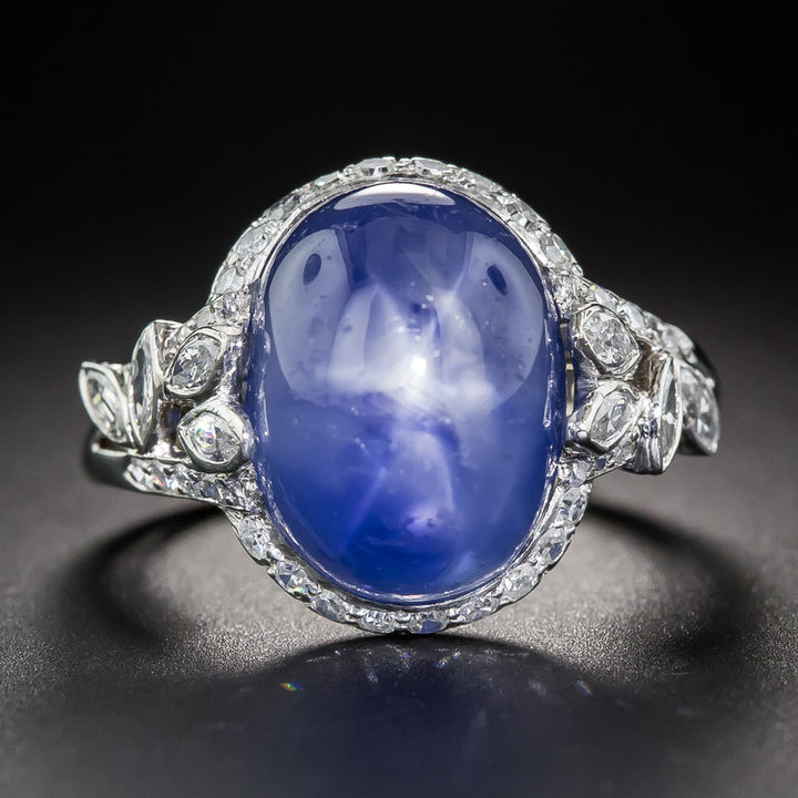 Late Art Deco 19.00 Carat No-Heat Burma Star Sapphire and Diamond Ring