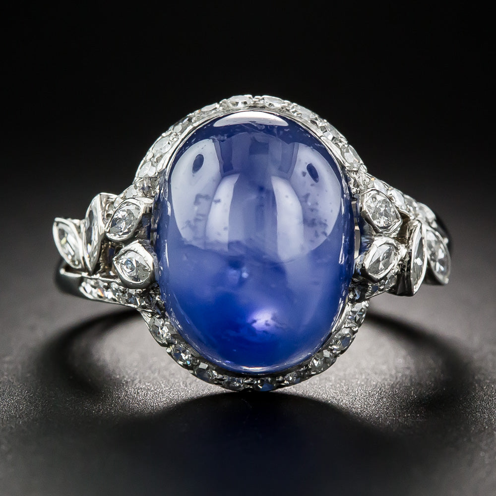 Late Art Deco 19.00 Carat No-Heat Burma Star Sapphire and Diamond Ring - 8