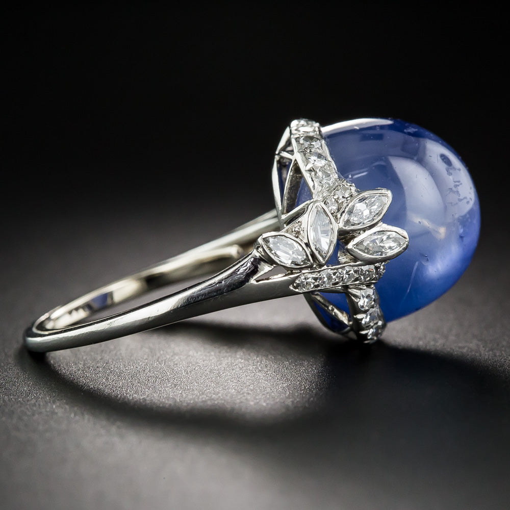 Late Art Deco 19.00 Carat No-Heat Burma Star Sapphire and Diamond Ring - 9