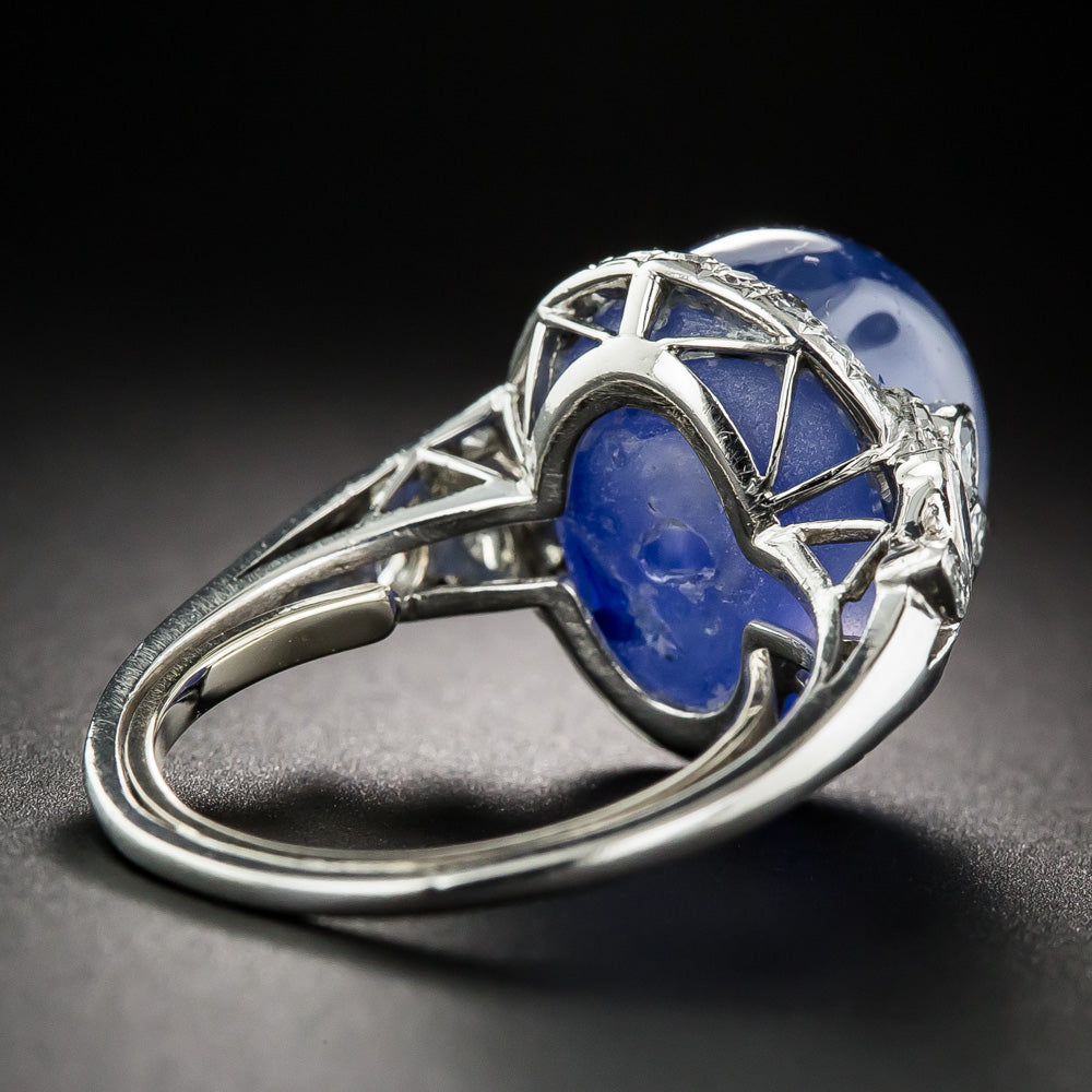 Late Art Deco 19.00 Carat No-Heat Burma Star Sapphire and Diamond Ring - 10