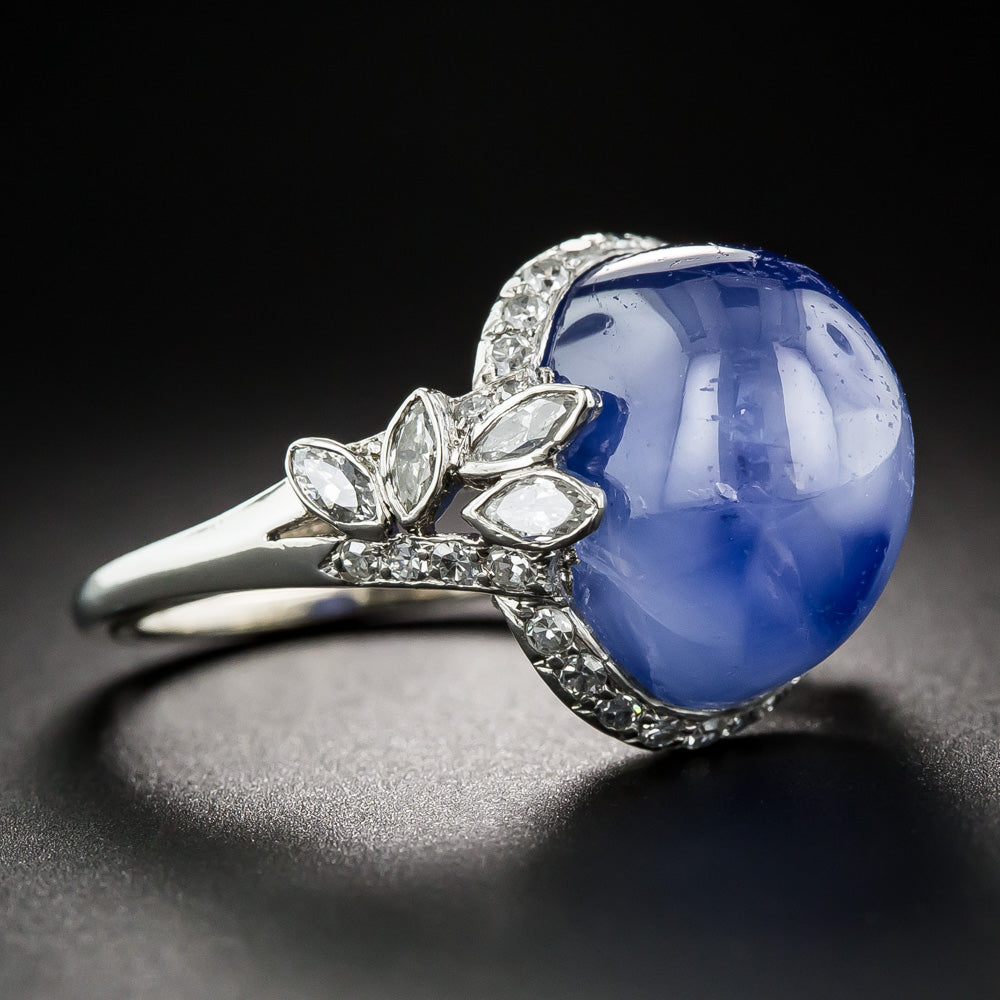 Late Art Deco 19.00 Carat No-Heat Burma Star Sapphire and Diamond Ring - 11