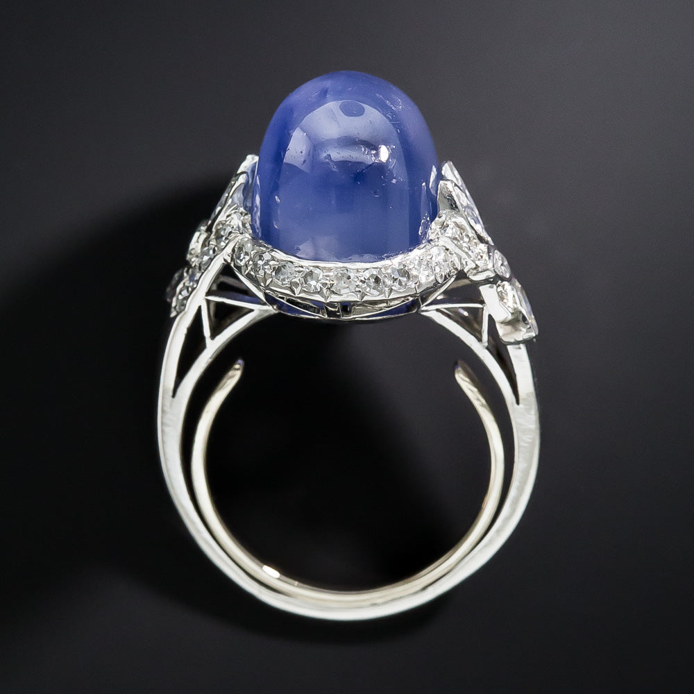 Late Art Deco 19.00 Carat No-Heat Burma Star Sapphire and Diamond Ring - 12