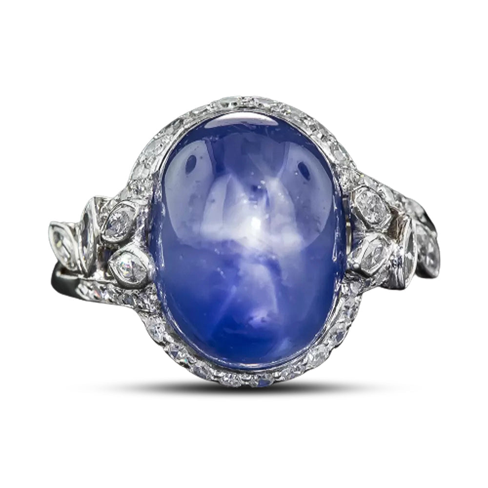 Late Art Deco 19.00 Carat No-Heat Burma Star Sapphire and Diamond Ring - 8