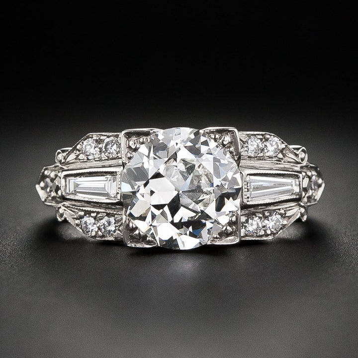 Late Art Deco 2.11 Carat Diamond Platinum Engagement Ring - GIA H VS1