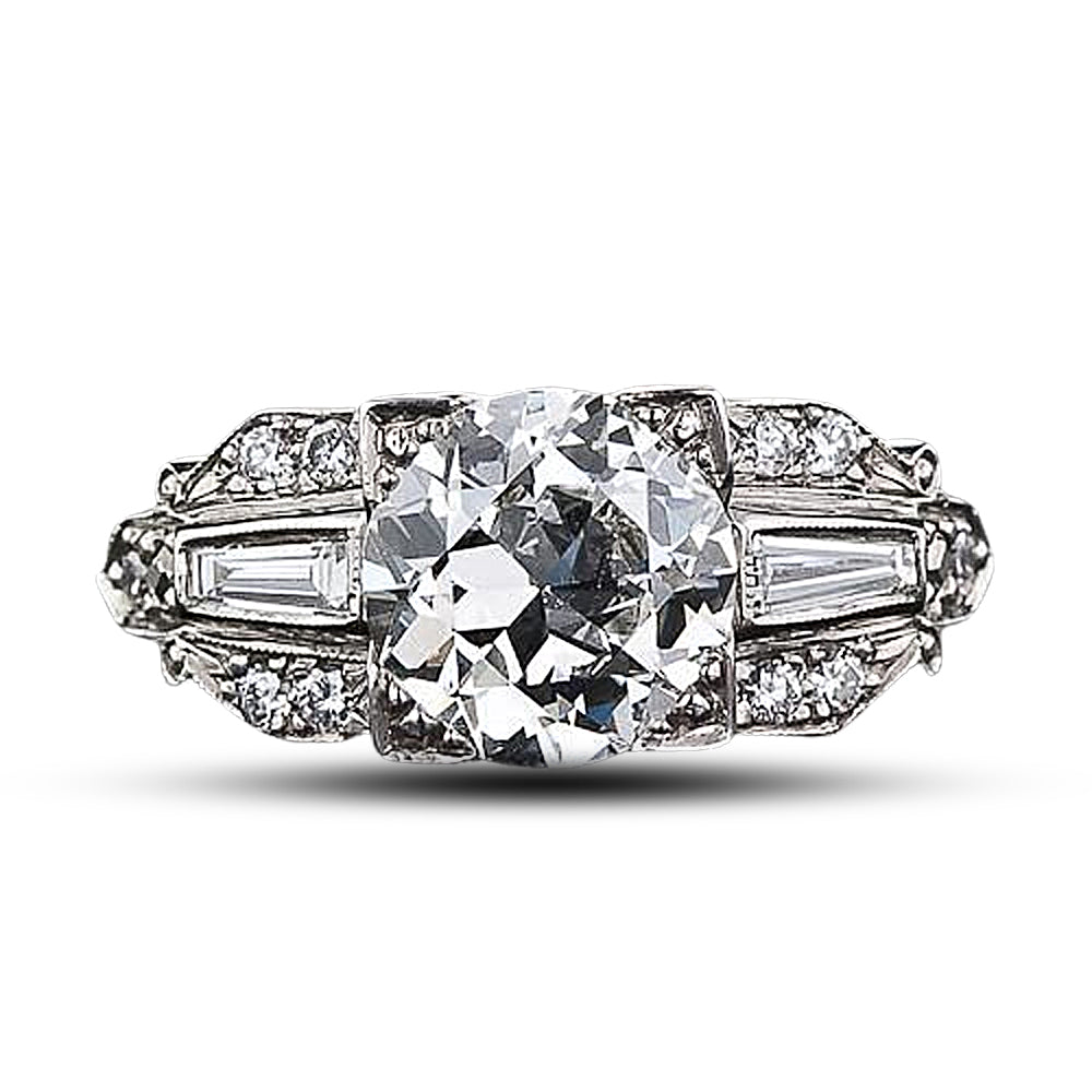 Late Art Deco 2.11 Carat Diamond Platinum Engagement Ring - GIA H VS1 - 6