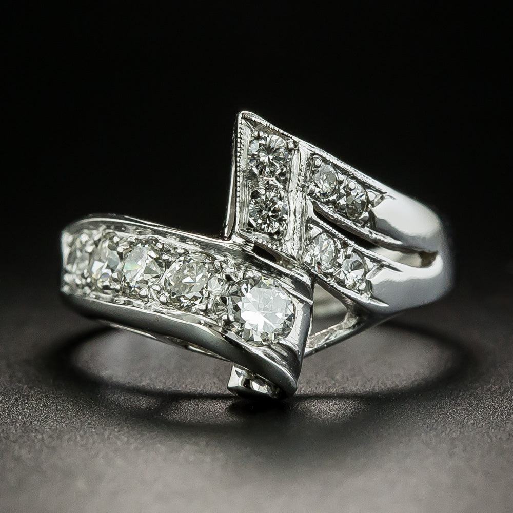 Late Art Deco Diamond Bypass Ring - 1