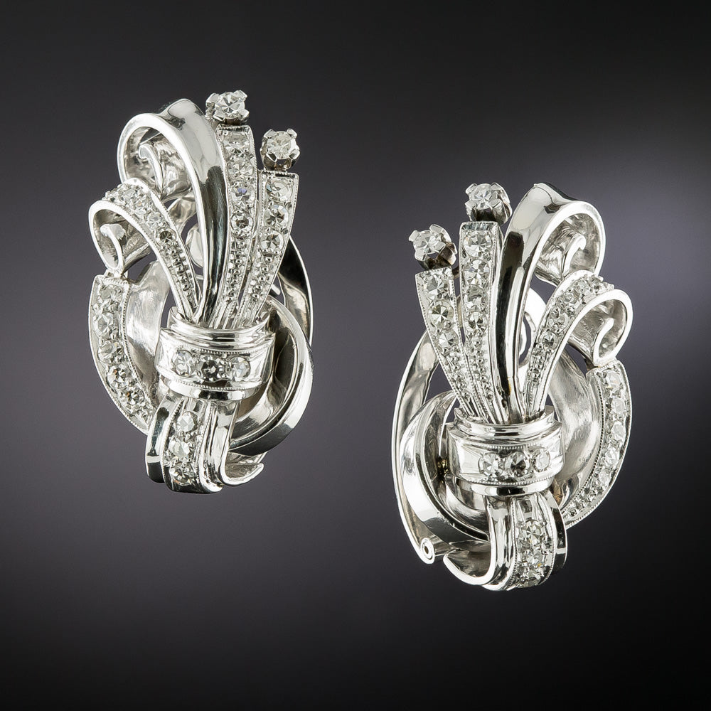 Late-Art Deco Diamond Spray Earrings - 1