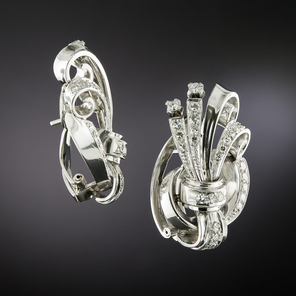 Late-Art Deco Diamond Spray Earrings - 2